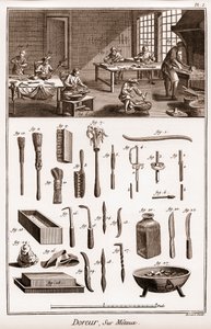 ورشة عمل لجيل المعادن - "" الموسوعة الكبرى ، ou Dictionnaire Raisonne des Sciences، des Arts et des Metiers "(موسوعة أو قاموس العلوم والفنون والمهن) بقلم دينيس ديدرو (1713-1784) وجان دي أليمبرت ( 1717-1783) بواسطة المدرسة الفرنسية