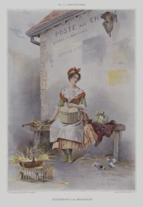 المصاحبة la Diligence (في انتظار Stagecoach) (لون litho) بواسطة المدرسة الفرنسية