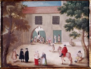 Aumones في فناء دير Port Royal des Champs إطلالة على الفناء الداخلي لـ Port-Royal-des-Champs. لوحة مجهولة للمدرسة الفرنسية بواسطة المدرسة الفرنسية
