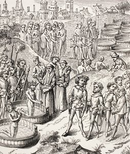 معمودية الساكسون التي غزاها شارلمان ، من الحياة العسكرية والدينية في العصور الوسطى بول لاكروا ، نشرت لندن c.1880 بواسطة المدرسة الفرنسية