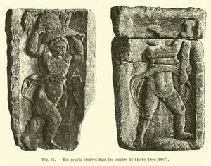 نقوش بارزة تم العثور عليها في الحفريات في فندق Dieu ، 1867 بواسطة المدرسة الفرنسية