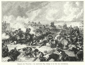 معركة واترلو ، اتهم المارشال ناي رأس cuirassiers (نقش) بواسطة المدرسة الفرنسية