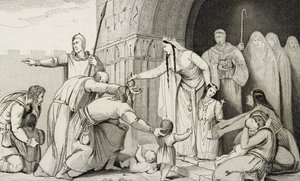 باثيلدا يعطي المال للفقراء ، من "تاريخ فرنسا" من قبل كولارت ، نُشر عام 1840 بواسطة المدرسة الفرنسية