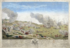 معركة سانت كاست التي هزمت خلالها القوات الفرنسية لبريتاني الإنجليز عام 1758. الرسوم التوضيحية المحفوظة في متحف دينان. بواسطة المدرسة الفرنسية