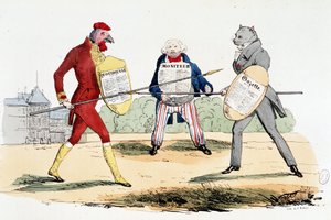 معركة فردية (مبارزة بين الصحف "La Gazette" و "" Le Moniteur "و" Daily ") - في" "La Silhouette" " بواسطة المدرسة الفرنسية