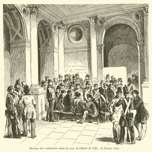 Bivouac من المتطوعين في فناء فندق دي فيل ، 26 فبراير 1848 بواسطة المدرسة الفرنسية