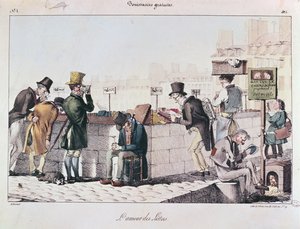 Bouquinistes على طول ضفاف نهر السين في باريس ، أوائل القرن التاسع عشر بواسطة المدرسة الفرنسية