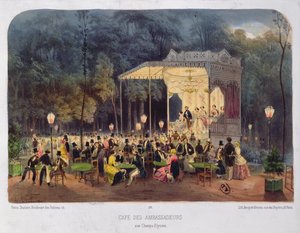 Cafe des Ambassadeurs، Champs-Elysees، c.1850 بواسطة المدرسة الفرنسية