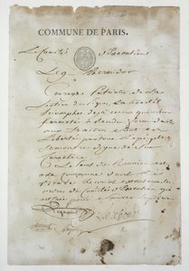 مكالمة من Maximilien de Robespierre (1758-94) للانضمام إلى الكومونة ، 9 Thermidor An 2 (27 يوليو 1794) (قلم وحبر على ورق) بواسطة المدرسة الفرنسية