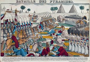 حملة (إكسبيديشن) مصر (1798-1801): معركة مصر في 21/7/1798. نقش القرن التاسع عشر. بواسطة المدرسة الفرنسية