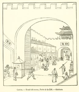 كانتون ، Kouai-lak-moun ، Porte de la Cite ، Oiseleurs (نقش) بواسطة المدرسة الفرنسية
