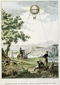 Captive aerostat by Jean Marie Joseph (Jean-Marie-Joseph) Coutelle (1748-1835), before Mainz assiegee بواسطة المدرسة الفرنسية