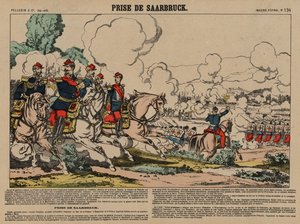 الاستيلاء على ساربروكن من قبل الحرب الفرنسية الفرنسية البروسية ، 2 أغسطس 1870 (نقش ملون) بواسطة المدرسة الفرنسية