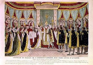 الكاردينال جوزيف فيش (1763-1839) يبارك زواج نابليون بونابرت الأول (1769-1821) وماري لويز دي هابسبورج لورين في كنيسة اللوفر ، 2 أبريل 1810 بواسطة المدرسة الفرنسية