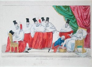 رسم كاريكاتوري لميلاد الدستور الفرنسي بواسطة المدرسة الفرنسية