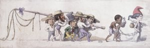 رسم كاريكاتوري يصور فرنسا على أنها تاجر الرقيق في مستعمراتها ، حوالي 1845 - 1848 (قلم حبر وألوان مائية على ورق) بواسطة المدرسة الفرنسية
