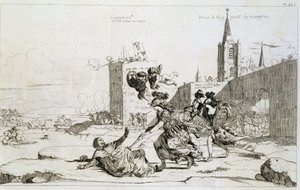 رسم كاريكاتوري يصور مادموزيل دي مونبينسييه (غراندي مادموزيل) "" تجتاح فرنسا مازارين وآخرون أنصار "" بواسطة المدرسة الفرنسية