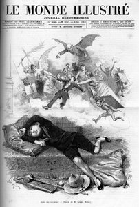 رسم كاريكاتوري لتلميذ شاب يتألق من نهاية الإجازة ويقترب من إيجار الفصل في عام 1888. بواسطة المدرسة الفرنسية