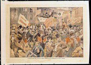 الاحتفالات في شوارع لندن بعد أنباء إبرام السلام في الترانسفال ، مايو 1902 (طباعة) بواسطة المدرسة الفرنسية