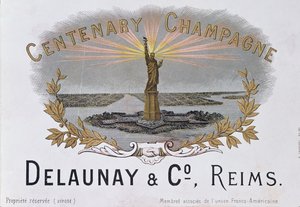 تسمية الشمبانيا من منزل Delaunay & Co. تحتفل بالذكرى المئوية للاستقلال الأمريكي وتصوير تمثال الحرية ، c.1876 بواسطة المدرسة الفرنسية