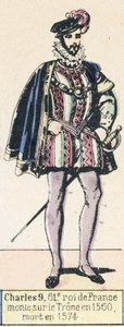 تشارلز 9 ، ملك فرنسا الحادي والستون ، اعتلى العرش عام 1560 ، وتوفي عام 1574 (نقش ملون) بواسطة المدرسة الفرنسية