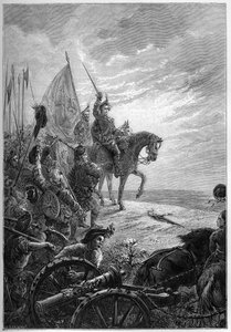 تشارلز إدوارد ستيوارت ("الزاعم الشاب") (تشارلز إدوارد ستيوارت (1720-1788) يرسم سيفه بينما تتجمع عشائر المرتفعات للقتال من أجل قضيته ، أغسطس 1745 - نقش في "تاريخ إنجلترا ، منذ الأوقات الماضية" بقلم فرانسوا جيزوت 18 بواسطة المدرسة الفرنسية