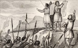 تشارلز الثاني (823-77) أصلع وشقيقه لويس الألماني يصنعان معاهدة في ستراسبورغ عام 842 ، من "هيستوار دي فرانس" بقلم كولارت ، نُشر عام 1840 بواسطة المدرسة الفرنسية