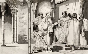 تشارلز الرابع (1294-1328) يتلقى الوسيم التماساً في المحكمة ، من "تاريخ فرنسا" من قبل كولارت ، نُشر عام 1840 (النقش) بواسطة المدرسة الفرنسية