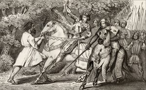 تشارلز السادس (1368-1412) نصح المجنون بكمين في الغابة بالقرب من أنجيه ، من "هيستوار دي فرانس" من قبل كولارت ، نُشر عام 1840 بواسطة المدرسة الفرنسية