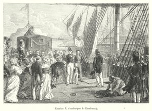 Charles X s'embarque a Cherbourg (نقش) بواسطة المدرسة الفرنسية