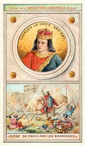 Charles the Fat and the siege of Paris by the Vikings, 885-886 (chromolitho) بواسطة المدرسة الفرنسية