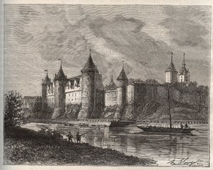 Chateau de Josselin - Morbihan en Bretagne - نقش في "La France illustree: الجغرافيا والتاريخ والإدارة الإحصائية" بقلم VA Malt-Brown. 1884 بواسطة المدرسة الفرنسية