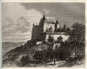 Chateau de Mercues - Cahors - نقش في "La France illustree: الجغرافيا والتاريخ والإدارة الإحصائية" بقلم VA Malt-Brown. 1884 بواسطة المدرسة الفرنسية
