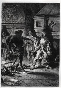 Childebert الأول (c498-558) في قتل ورثة إخوته في عام 526 - Childebert تركت Clotaire (Clothaire) يقتل أطفال شقيقهم Clodomir ، ملك أورليانز ، الذين يشاركون ولاياتهم ، 526 - نقش من "" L " هيستوار دو فرانس راكونتي à م بواسطة المدرسة الفرنسية