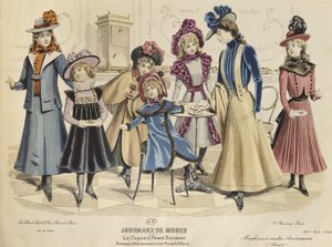 أزياء أطفال ، رسم توضيحي من Journaux de Mode ، أكتوبر 1898 (نقش ملون) بواسطة المدرسة الفرنسية