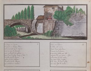 رسم للأطفال لطاحونة مائية ، 1820 (تلوين ومرحاض) بواسطة المدرسة الفرنسية