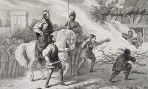 Chlotaire I (497-561) يحرق ابنه وعائلته المتمردة ، من "هيستوار دي فرانس" بواسطة كولارت ، نُشر عام 1840 بواسطة المدرسة الفرنسية