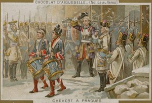 بطاقة تجارية Chocolaterie dAiguebelle مع صورة لـ Francois de Chevert بواسطة المدرسة الفرنسية
