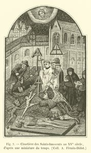 مقبرة الأبرياء في القرن الخامس عشر ، منمنمن الزمان ، Coll A Firmin-Didot بواسطة المدرسة الفرنسية