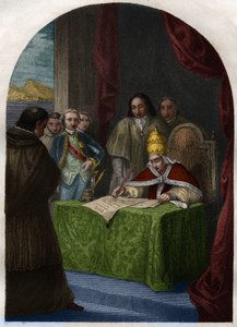 كليمنت الرابع عشر (كليمنت أو كليمنس) (1705-1774) ألغى جمعية اليسوعيين في 21 يوليو 1773. نقش من عام 1842 في "تاريخ الباباوات: الجرائم ، القتل ، التسمم ، قتل الأبناء ، الزنا ، سفاح القربى ... بقلم موريس لاكاتر. مجموعة خاصة. بواسطة المدرسة الفرنسية