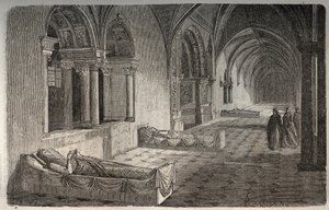 Cloitre de Fontevrault مع تماثيل هنري الثاني - إليونور دي جوين - نقش في "هيستوار دو فرانس" لفيكتور دوري (1811-1894) - 1882 بواسطة المدرسة الفرنسية