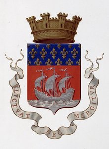 شعار مدينة باريس: الإمبراطورية (نابليون الثالث) - قرار أولي بتاريخ 24 نوفمبر 1853 - في "" Armorial National de France "" ، بقلم هـ. ترافيرسييه ، باريس بواسطة المدرسة الفرنسية