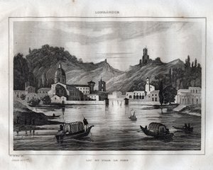 كومو - بحيرة كومو - بحيرة تعال - نقش من "" إيطاليا الخلابة "بقلم M. de Norvins، Ch. نودير 1834-1836. بواسطة المدرسة الفرنسية