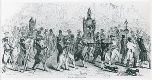 احتفال رفاق سباق فرنسا للدراجات ، ج. 1845 (نقش) (صورة بالأبيض والأسود) بواسطة المدرسة الفرنسية