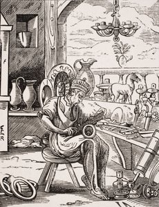 Coppersmith ، استنساخ قطع خشبية من قبل Jost Amman (1539-91) من "Le Moyen Age et La Renaissance" بواسطة Paul Lacroix (1806-1884) تم نشره عام 1847 (ليثو) بواسطة المدرسة الفرنسية
