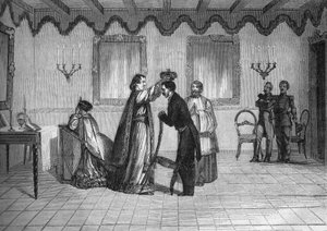 تتويج الملك راداما الثاني ملك مدغشقر (1829-1863) على يد القس الكاثوليكي الفرنسي جون بواسطة المدرسة الفرنسية