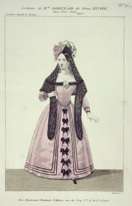 زي لـ Mademoiselle Dorus في دور دونا إلفيرا في Don Giovanni ، منقوش من Maleuvre ، طبعه Hautecoeur-Martinet بواسطة المدرسة الفرنسية