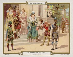 زي عام 1500 - الصيد (Chromolitho) بواسطة المدرسة الفرنسية