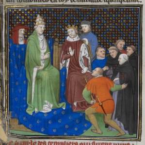 Cotton Nero E II pt2 fol.100v The Templars قبل فيليب الرابع (1268-1314) والبابا كليمنت الخامس (1260-1320) ، من "Grandes Chroniques de France" (ورق) بواسطة المدرسة الفرنسية