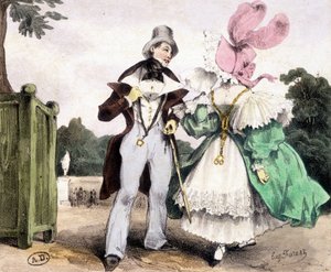 زوجان يمشيان ، رسم بواسطة جاي فورست ، حوالي عام 1829. بواسطة المدرسة الفرنسية